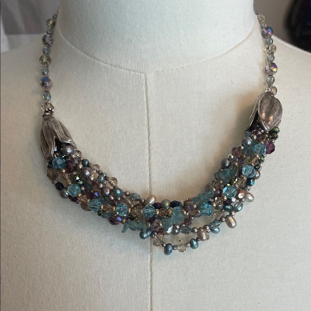 Multi-Blue Beaded Statement Necklace - Women Jewelry